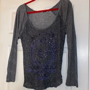 Harley Davidson Super Sheer Sexy Mesh Long Sleeve Shirt in Metallic Gray SZ S/M
